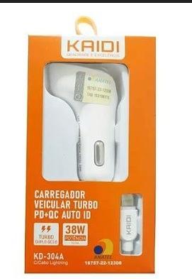 Kaidi Carregador Turbo PD+QC Auto ID 38W QC3.0