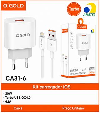 Kit carregador iOS- 30W - Turbo USB QC4.0 - 6.1A