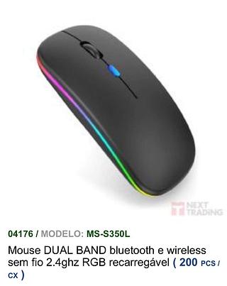 MOUSE DUAL BAND Bluetooth e wireless sem fio 2.4GHz RGB recarregável