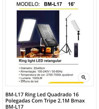 Ring Led Retangular 16 polegadas com tripe 2.1M