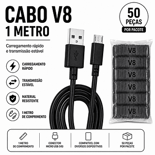 Kit 50 Cabos USB-V8 DE 1 METRO (50) UNIDADES