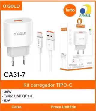 Kit carregador TIPO-C Turbo USB QC4.0 - 6.1A