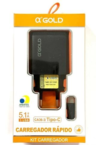 Kit Carregador Tipo C 5.1A 3 Usb