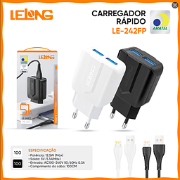 Carregador Tipo C 5.1A 2 usb Lelong LE-242FP