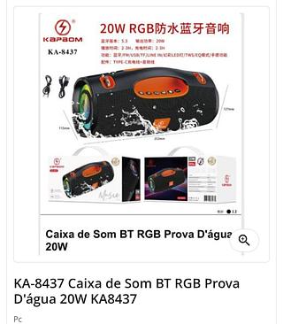 Caixa de Som Bluetooth RGB 20W a prova D´água