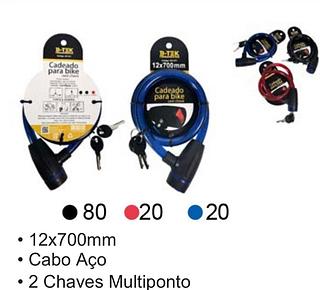 Cadeado Cabo de Aço 2 Chaves Multiponto 12x70mm