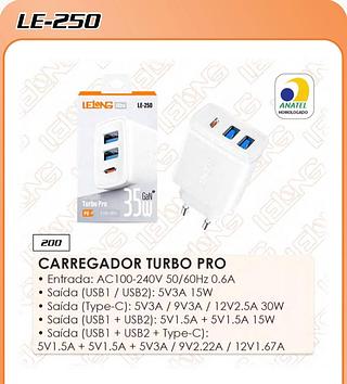 CARREGADOR TURBO PRO COM SÁIDA USB/TPC