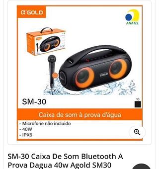 Caixa de Som Bluetooth 40W a prova D´água OL´GOLD