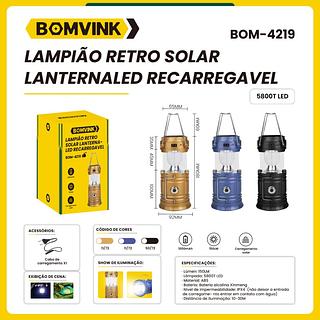 Lampiao Retro Solar Lanterna Led Recarregavel