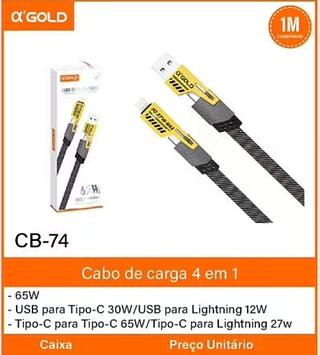 USB para Tipo-C 30W/USB para Lightning 12W - Tipo-C para Tipo-C 65W/Tipo-C para Lightning
