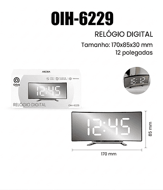 RELOGIO DIGITAL 12 POLEGADAS Tamanho: 170x85x30mm