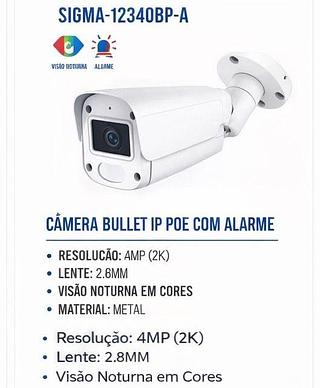 Câmera Bullet IP Poe Com Alarme
